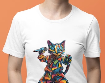 Abstract Rock Cat T-Shirt: Colorful Groovy Unisex Tee
