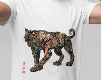 Geometric Panther T-Shirt: Kanji Design Graphic Tee