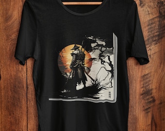 Japanese samurai t shirt cotton unisex tee, inspired by ancient prints, great for martial arts fans, yoga or just casual wear great gift