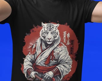 White Tiger Samurai T-shirt: Japanese Streetwear Cotton Tee - Etsy