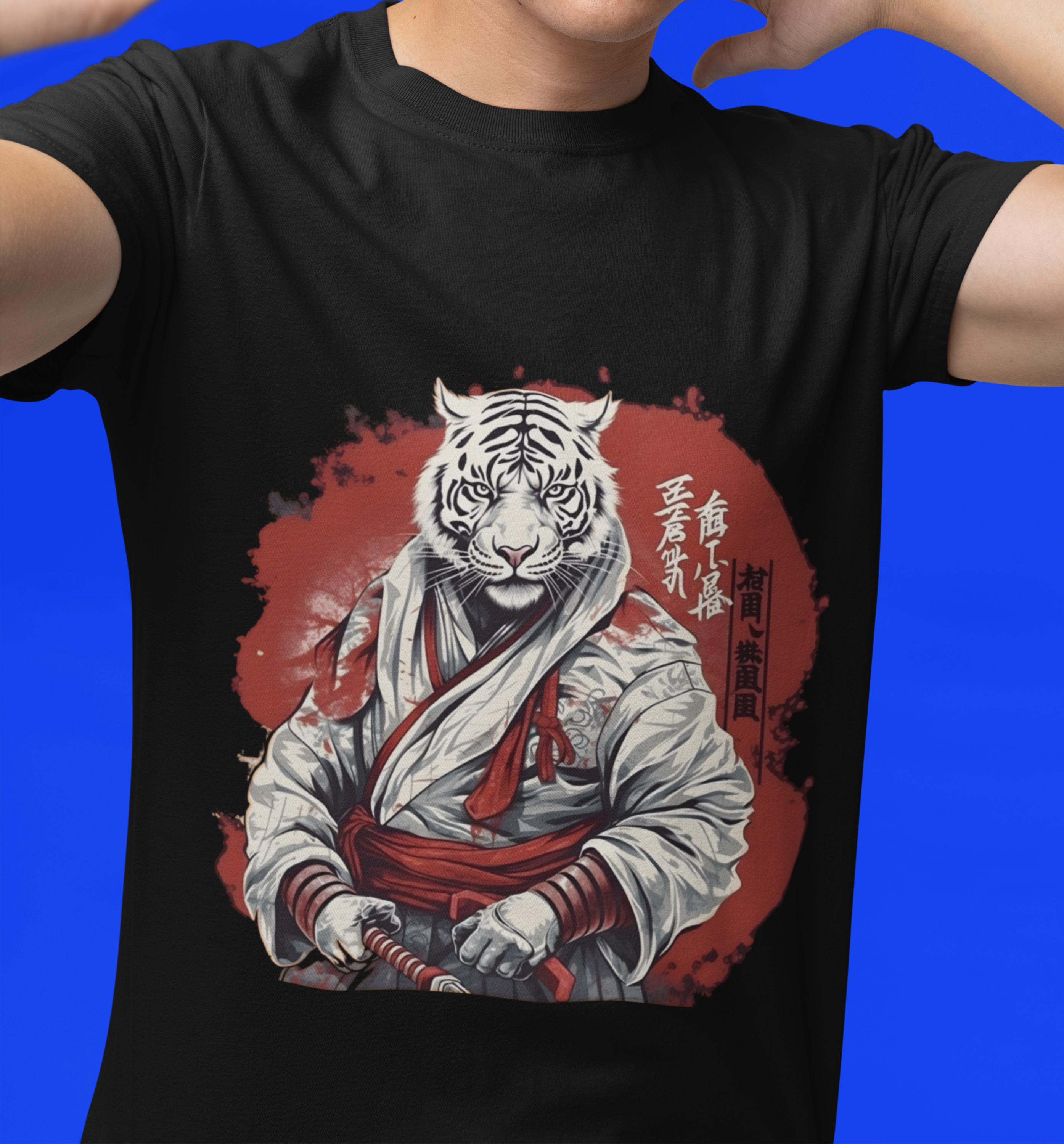White Tiger Samurai T-shirt: Japanese Streetwear Cotton Tee - Etsy