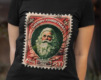 Vintage Santa Postage Stamp T-Shirt - Merry Christmas North Pole Tee