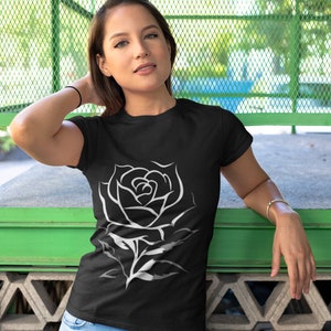 Black Rose T-Shirt: Minimalist Floral Print, Unisex Cotton Tee