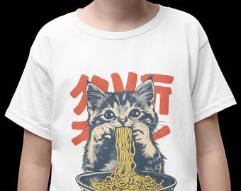 T-shirt ramen chat pour enfants : graphique rétro, cadeau animal rigolo