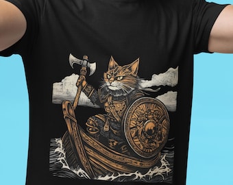 Viking Cat T-Shirt: Norse Mythology Warrior Graphic Tee