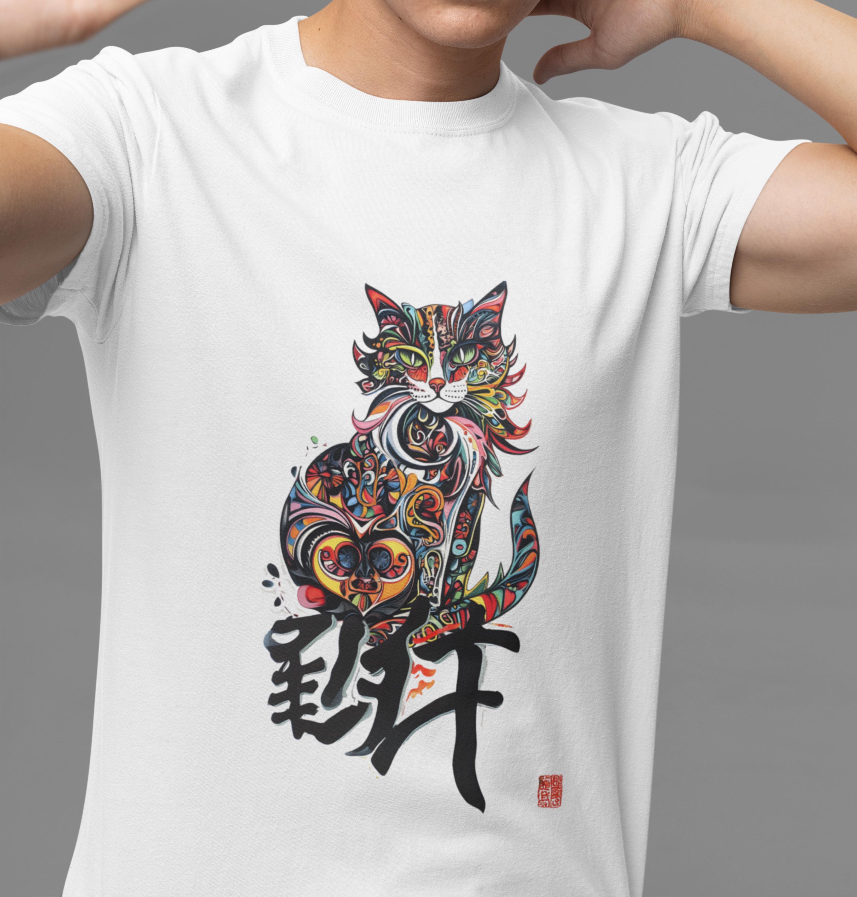 日本の猫Tシャツ：かわいい漢字グラフィック、マルチカラーの猫 - Etsy