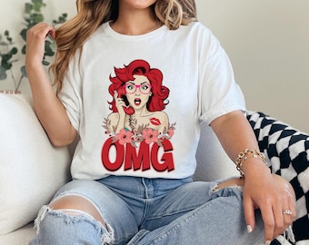 Vintage Pin-Up OMG T-Shirt: Retro Pop Art Graphic Tee