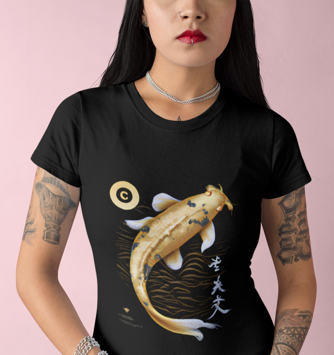 Koi Carp T-shirt Japanese Calligraphy Shirt Traditional Art Tee Kanji ...