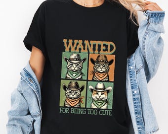 Cowboy Cat Mugshot T-Shirt: Wanted Poster Tee, Funny Cat Lover Gift