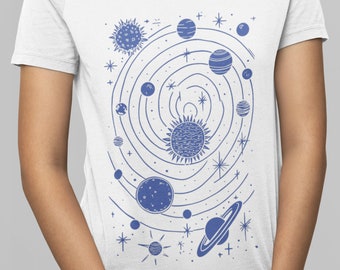 Celestial T-Shirt: Blue Cosmos Solar System, Astronomy Gift