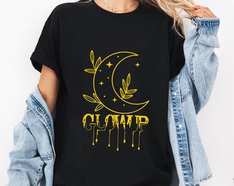 Celestial Moon T-shirt: Gold 'Glowup' Graphic Tee