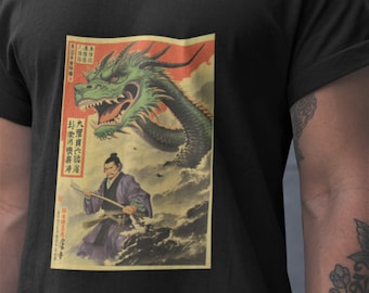 Maglietta vintage con drago samurai giapponese: Edo Comic Art