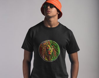 Rasta Lion Medallion T-Shirt: Red Gold Green Cotton Tee