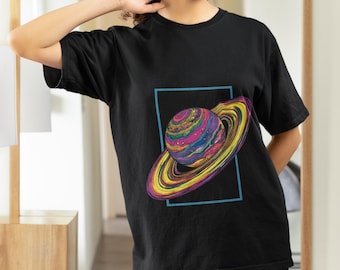 Saturn Rings T-shirt: Multicolored Galaxy Planet Print, Astronomy Gift