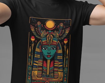 Egyptian Goddess T-Shirt: Hieroglyphs, Bold Colors, Ancient Design