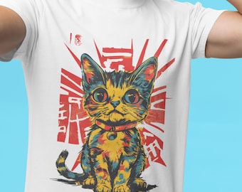 T-shirt rétro chat mignon, chemise graphique vintage, haut en coton japonais, cadeau animal drôle, vêtements pour amoureux des chats, t-shirt mignon chaton