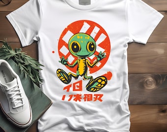 Retro Alien T-Shirt: Japanese Kanji Graphic Tee