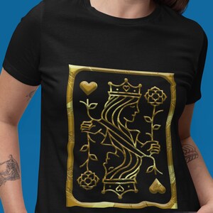 Queen of Hearts T-Shirt: Gold Alloy Outline, Poker Player Tee