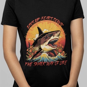 Shark Art T-Shirt: Fins Up, Fears Down - Retro Marine Life Tee
