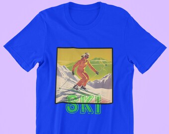 Vintage Ski T-Shirt: Retro Ski Poster Kunst, Unisex Baumwoll T-Shirt