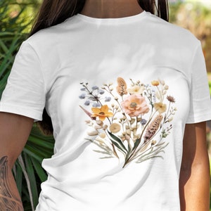 Pressed Flowers T-Shirt: Boho Wildflower Cottagecore Design