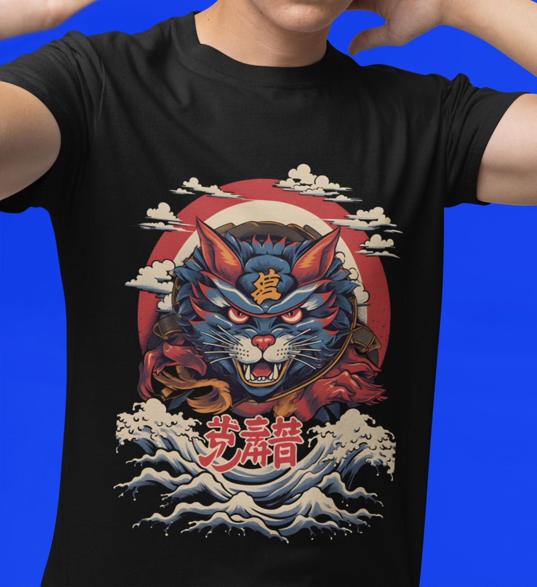 Samurai Cat T-shirt: Kanji Japanese Graphic Tee - Etsy