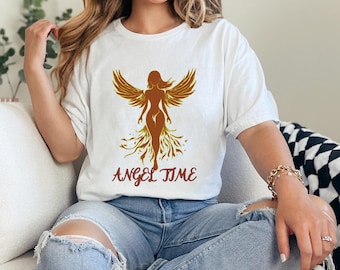 T-shirt Angel Time: spiritueel beschermengel silhouet