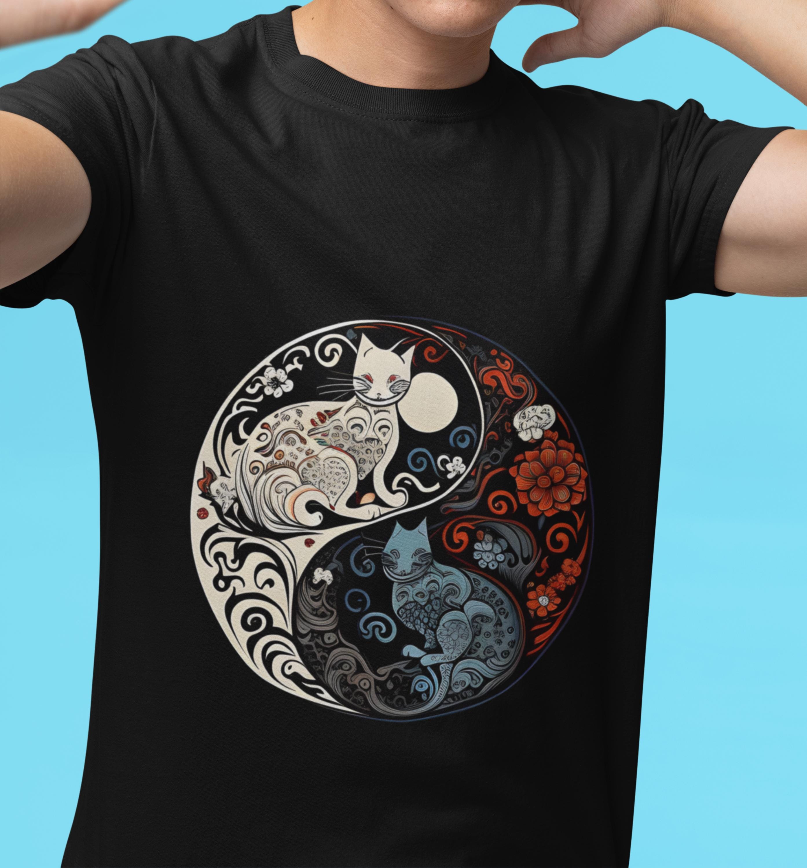陰陽猫Tシャツ：精巧なデザイン、ユニセックスコットンTシャツ - Etsy 日本