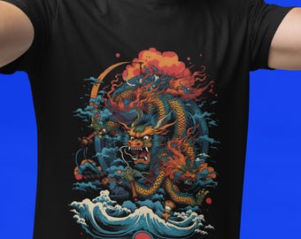 Camiseta vintage de dragón japonés: camiseta con gráfico samurái