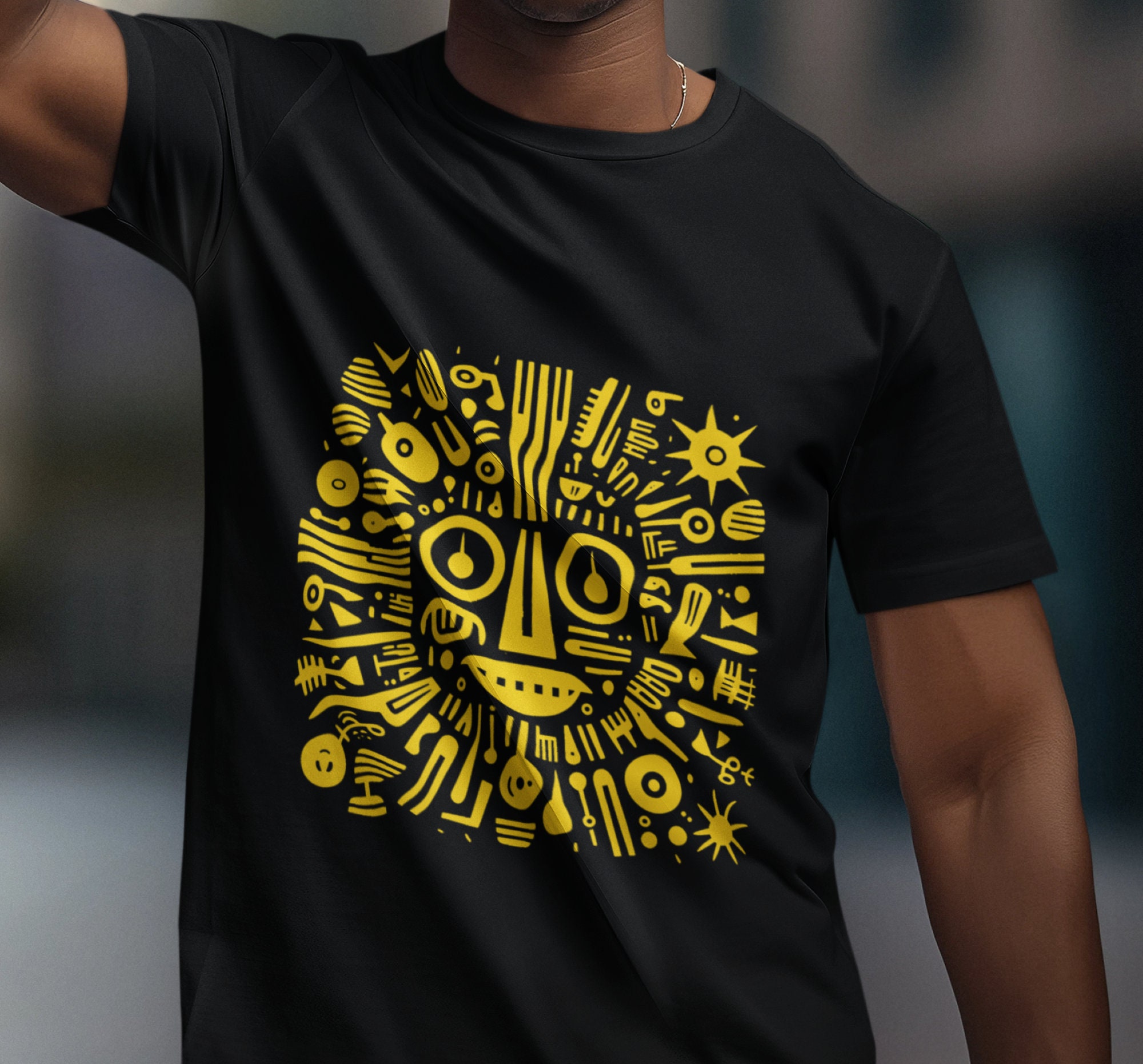 Golden Sun Face T-shirt: Linocut Abstract Celestial Design - Etsy