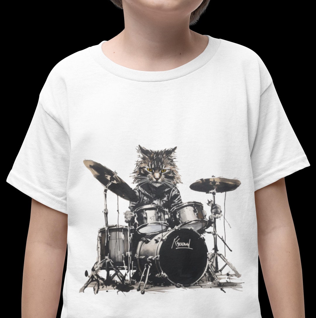 Kids Rock 'n' Roll Cat T-shirt: Funny Drummer Kitten Tee - Etsy