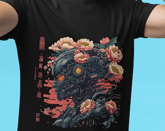 Cyberpunk Flower T-Shirt, Anime Design, Japanese Top