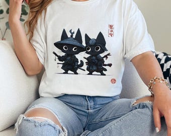 Kawaii Anime Cat T-Shirt, Cartoon Graphic Fantasy Shirt