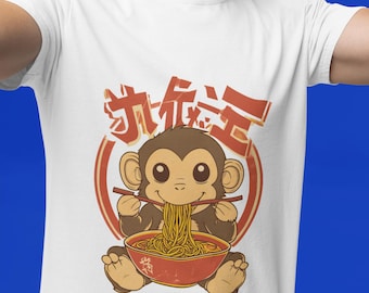 Retro Monkey Ramen T-Shirt: Vintage Graphic, Funny Foodie Tee