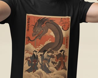 Vintage Japanese Dragon Samurai T-shirt: Retro Comic Book Tee