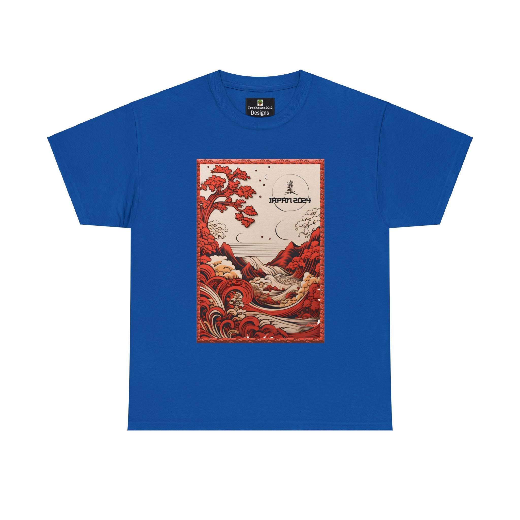 Japanese River View T-shirt: Lotus Tree, Mountain Art - Japan 2024