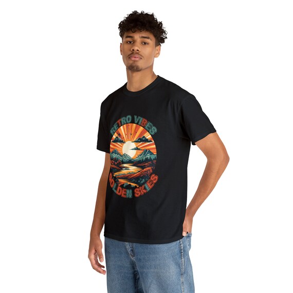 Retro Sunset T-shirt: Golden Skies Mountain Graphic Tee - Etsy