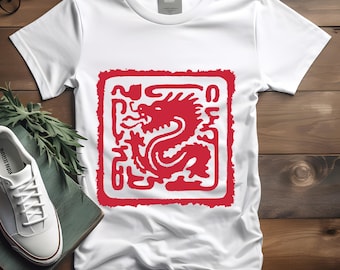 Red Chinese Dragon Stamp T-Shirt | Asian Inspired Graphic Tee