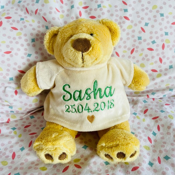 Peluche personnalisée avec prénom et date de naissance brodés, cadeau de naissance personnalisé, ourson personnalisé, cadeau baptême