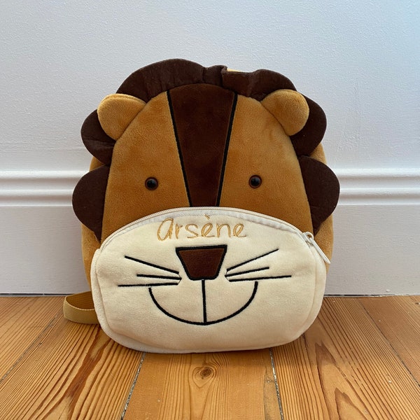 Sac à dos maternelle Lion personnalisé, sac à dos enfant personnalisé, sac pour doudou, sac à dos brodé