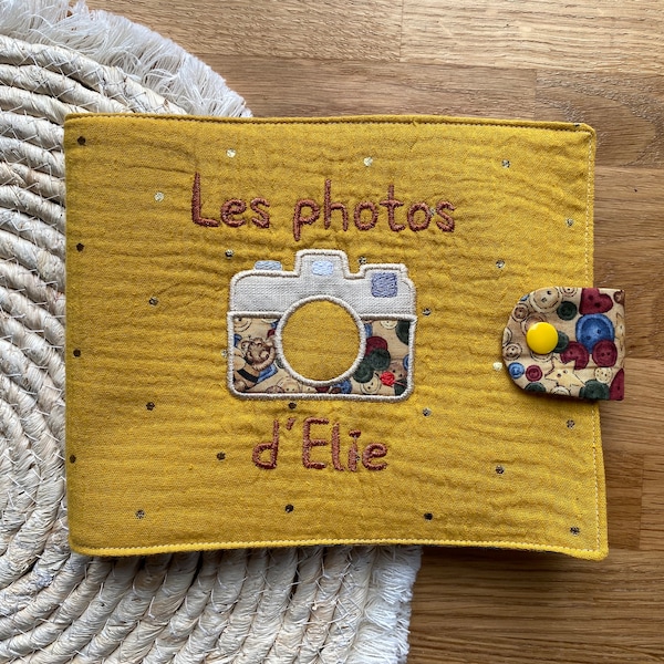 Album photo en tissu personnalisé pour bébé en tissu et double gaze de coton, cadeau de naissance personnalisé