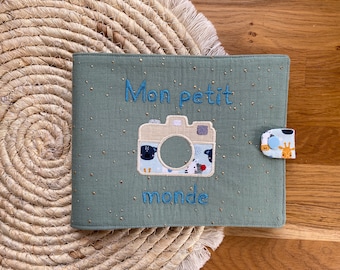 Album photo en tissu personnalisé pour bébé en tissu et double gaze de coton, cadeau de naissance personnalisé