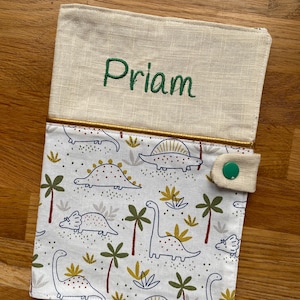 Funda para historial médico personalizada en algodón con estampados de dinosaurios, lino y algodón