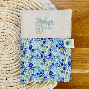 Personalized flower health book protector / child and baby health book protector / linen and cotton health book protector