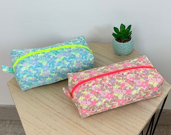 Liberty pencil case, padded, lined. Liberty neon. Pencil case, makeup, small accessories. colors to choose from