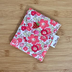 Liberty Betsy strawberry print checkbook holder with embroidered strawberry print and padded check pocket