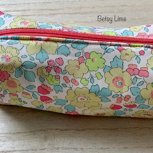 Trousse molletonnée en Liberty « Betsy Lime », trousse d’école, trousse maquillage, liberty néon rare
