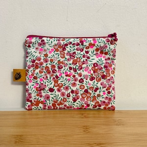 Pochette trousse plate en coton Liberty Wiltshire prune , doublée, molletonnée, pochette de sac… Liberty rare !
