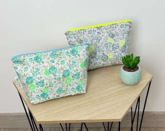 Liberty neon pencil case, padded and lined. Triangular format. Makeup bag, pencil case, etc.