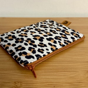 Pochette trousse plate en coton Léopard, doublée, molletonnée, pochette de sac…